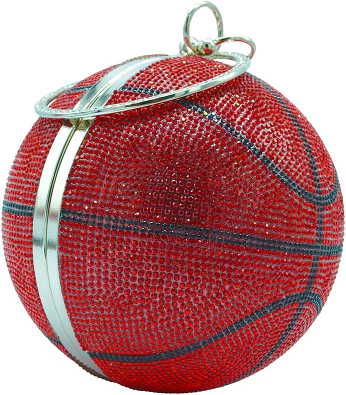 UMREN Women Basketball Shaped Cross Body Purse Rhinestone Round Ball Crystal Evening Bag Clutch Handbag for Wedding Party