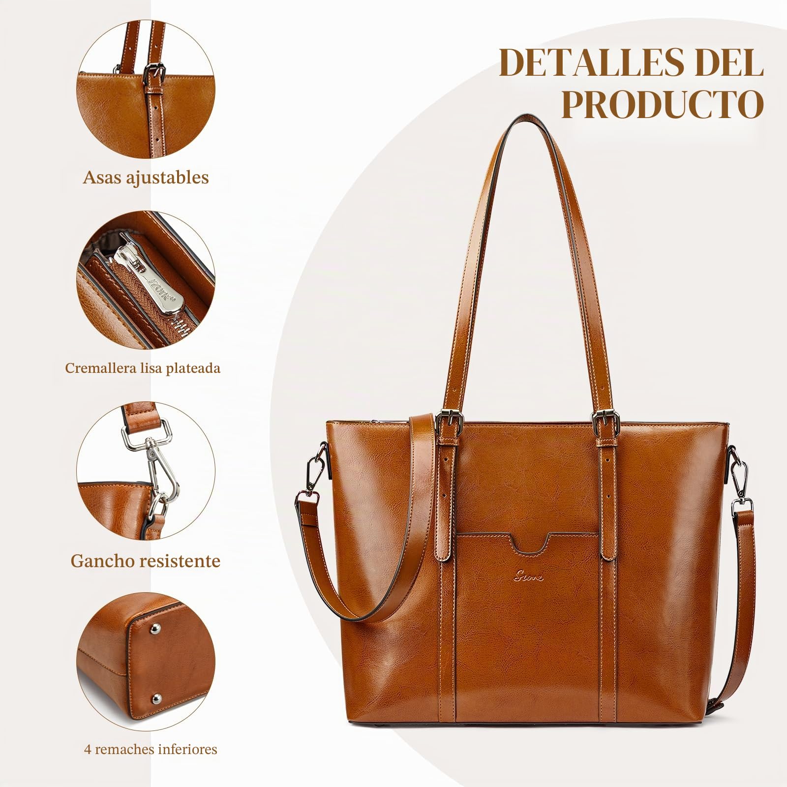 S-ZONE Bolso de mano de piel para laptop de 15.6 pulgadas con correa cruzada para mujer