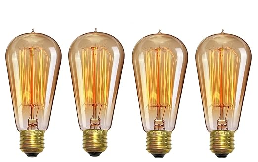 Desidiya Edison Tungsten Filament Antique Glass Light Bulbs Vintage Base E27 Bulb Yellow Light For Home Decoration Living Room/Hall/Balcony/Restaurant Bar Lighting (Pack Of 4), Incandescent, 60 Watts