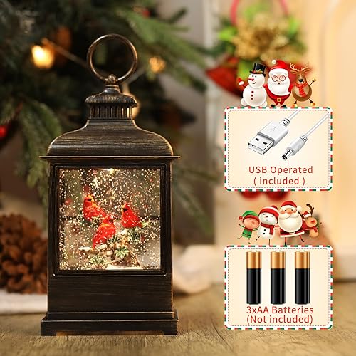 Miniatura 3 de Linterna de globo de nieve de Navidad con temporizador de 6 horas, muñeco de nieve con purpurina LED musical, funciona con USB y pilas, caja de