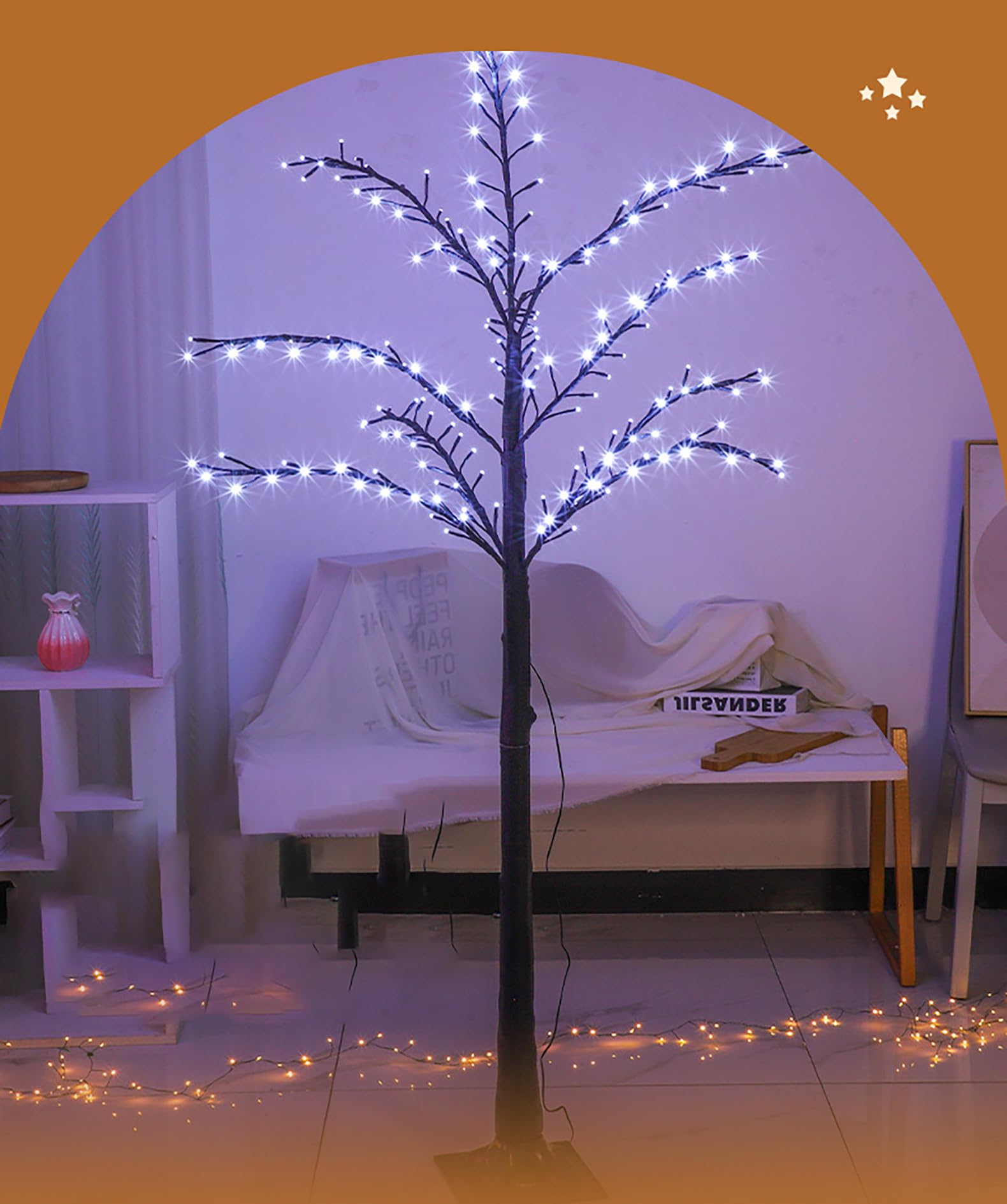 LED Lichterbaum 180cm, Baum Lichter Birkenoptik 200 LEDs Warmweiß/RGB Weihnachtsbaum Lichter, Verstellbare Äste Weihnachtsdeko Baum mit Beleuchtung, Dekobaum für Hochzeit Festival Party,B