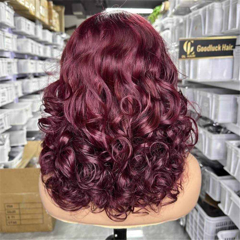 13x4 HD Koronkowe czerwone kręcone czerwone wino peruki wstępnie oskubane, poręczne i nadające się do noszenia Afro syntetyczna peruka bez kleju dla czarnych kobiet 16 cali przedłużanie włosów