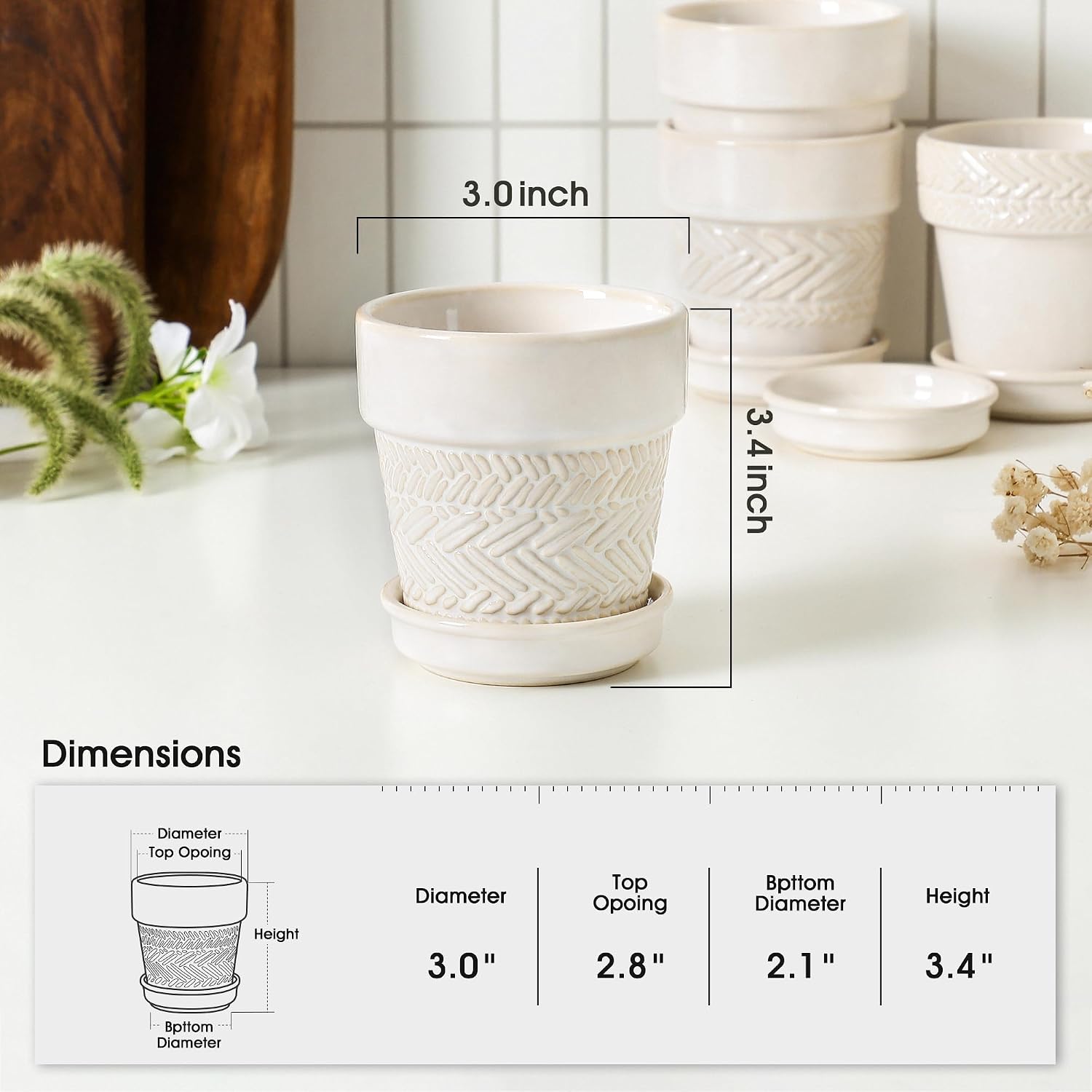 Fayoula Succulent pots,Indoor Small Succulent Bonsai,3 Inch Mini Ceramic Succulent Pots with Saucer and Drainage Hole, Decorative Planter for Succulent, Cactus, Set of 4. image 2