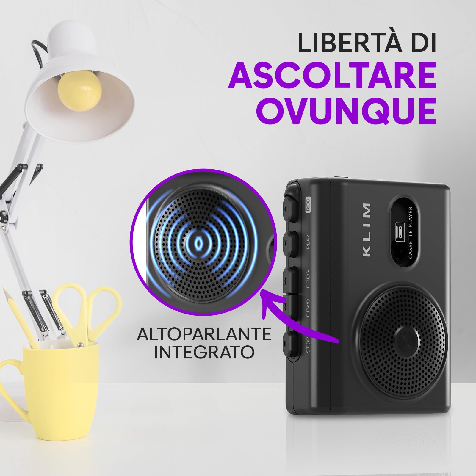 Lettore Cassette Audio e Registratore Cassette KLIM K9 Portatile con Altoparlante Integrato e Microfono