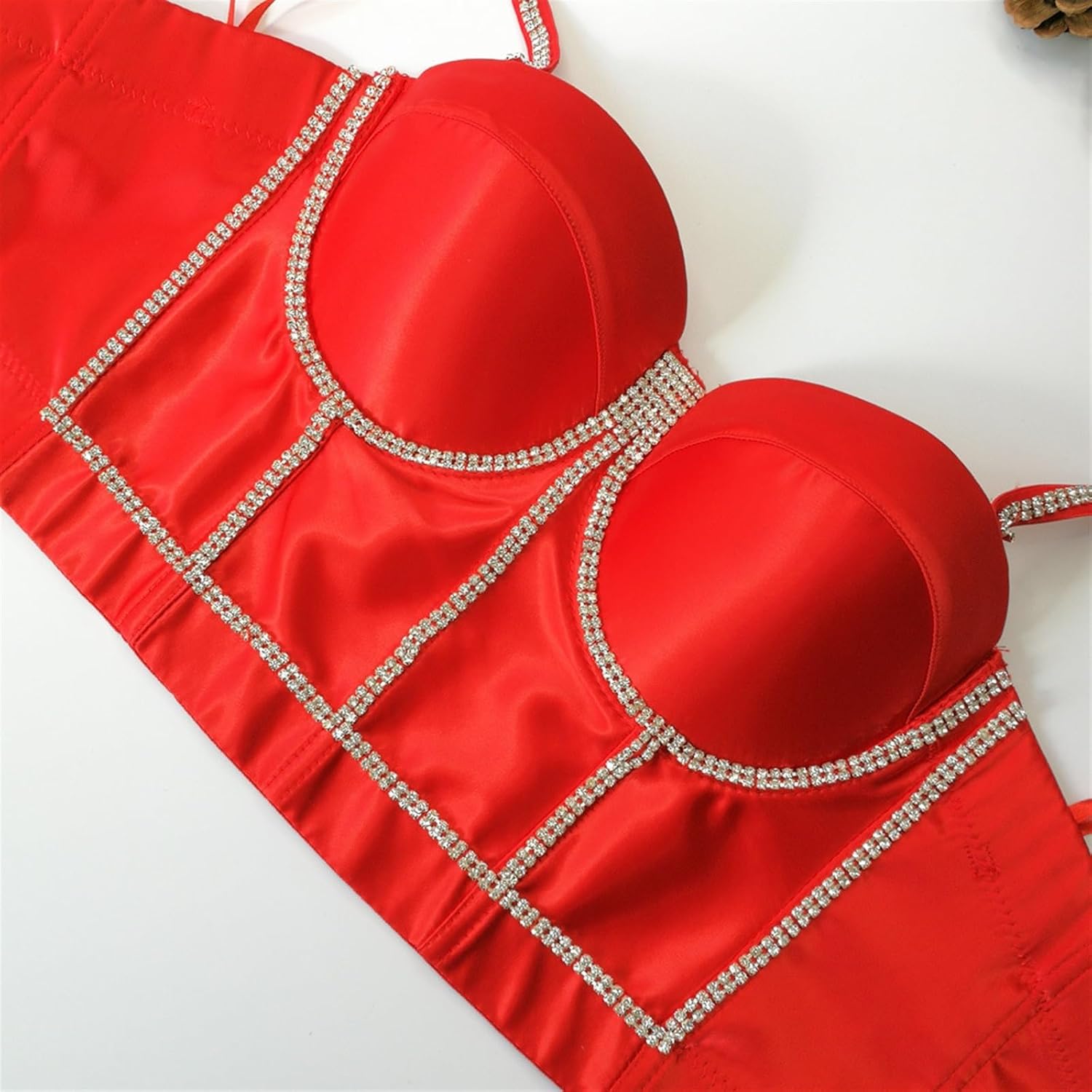 Women's Sexy Glitter Corset Halter Tops Rhinestone Chain Crop Top Vest Party Push Up Bra