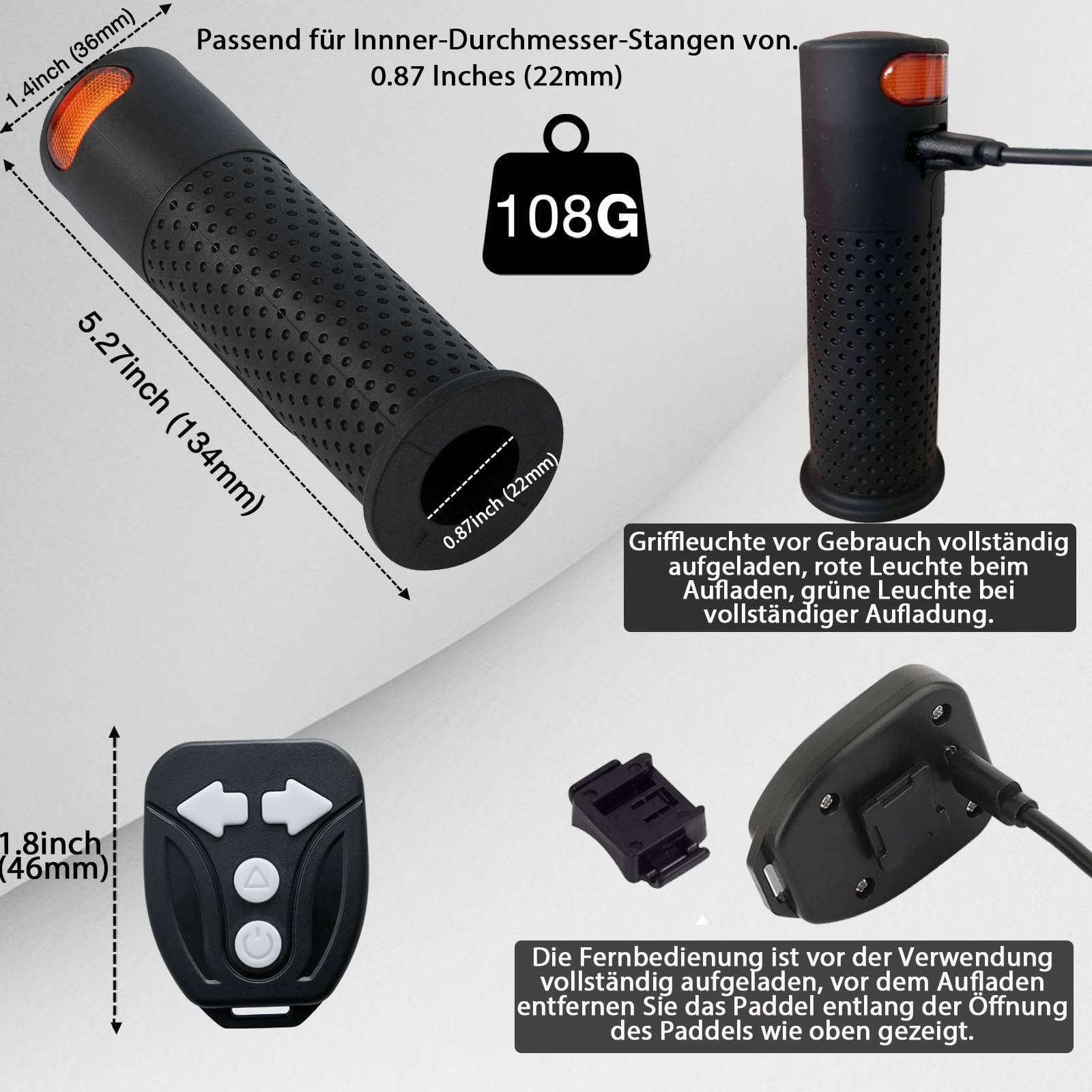 Blinker y Empuñadura para E-Scooter, USB Recargable con Control Remoto - Compatible con Xiaomi M365/Pro2/1S Ninebot ES1 ES2 ES4 G30 - Suave Manillar, Accesorios para Elektrooller