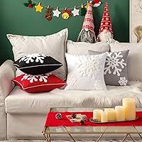 Vista 4 de MIULEE Paquete de 2 fundas de almohada decorativas de Navidad con diseño de copo de nieve, fundas de cojín de lona bordadas, decoración