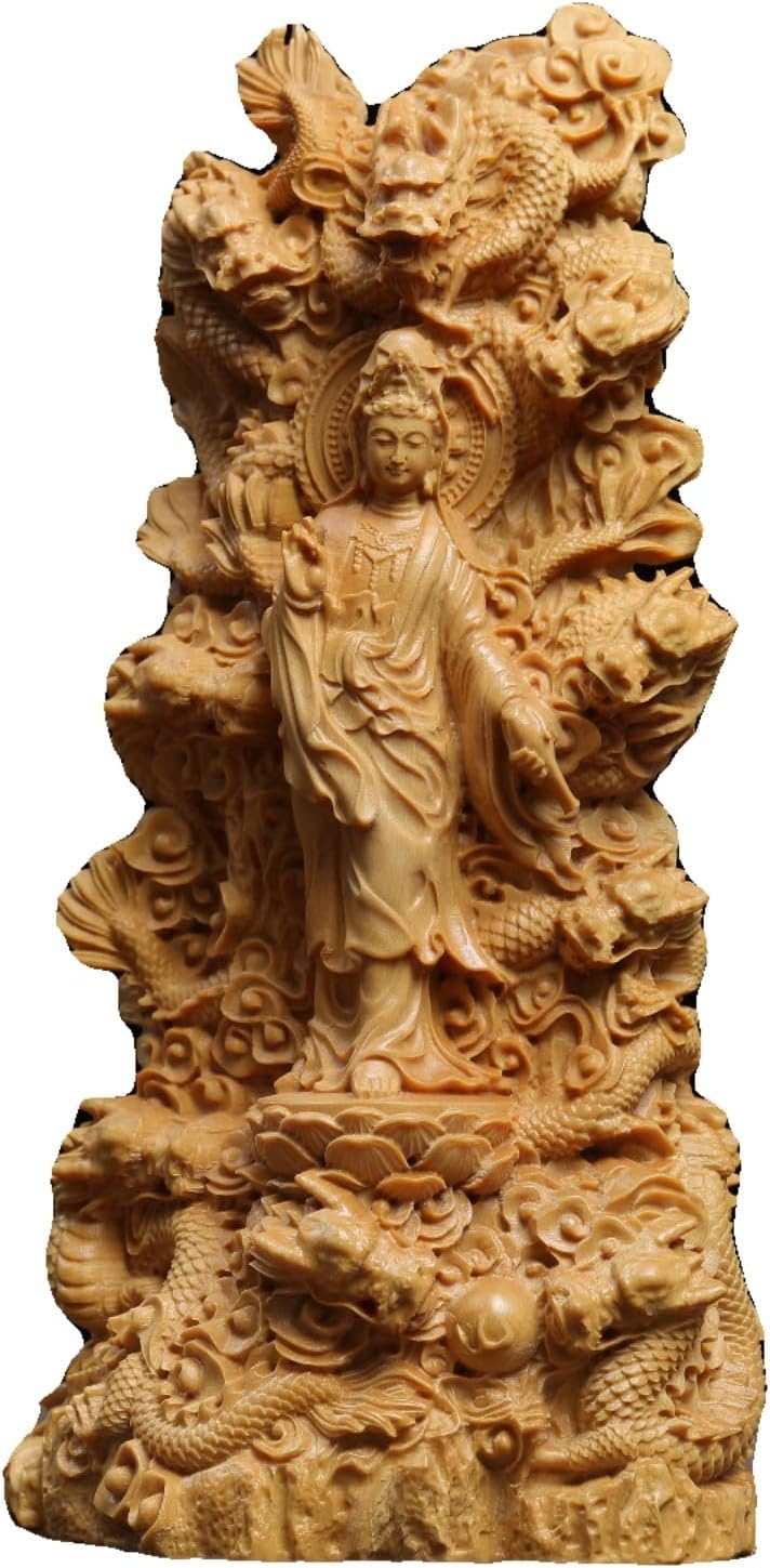 観世音菩薩*仏像*招財開運*置物*客間の飾り*彫刻*黄楊木*精密細工5 仏教美術 観音菩薩像 黄楊木精細彫琢 木彫仏像 置物 木彫工芸品 高