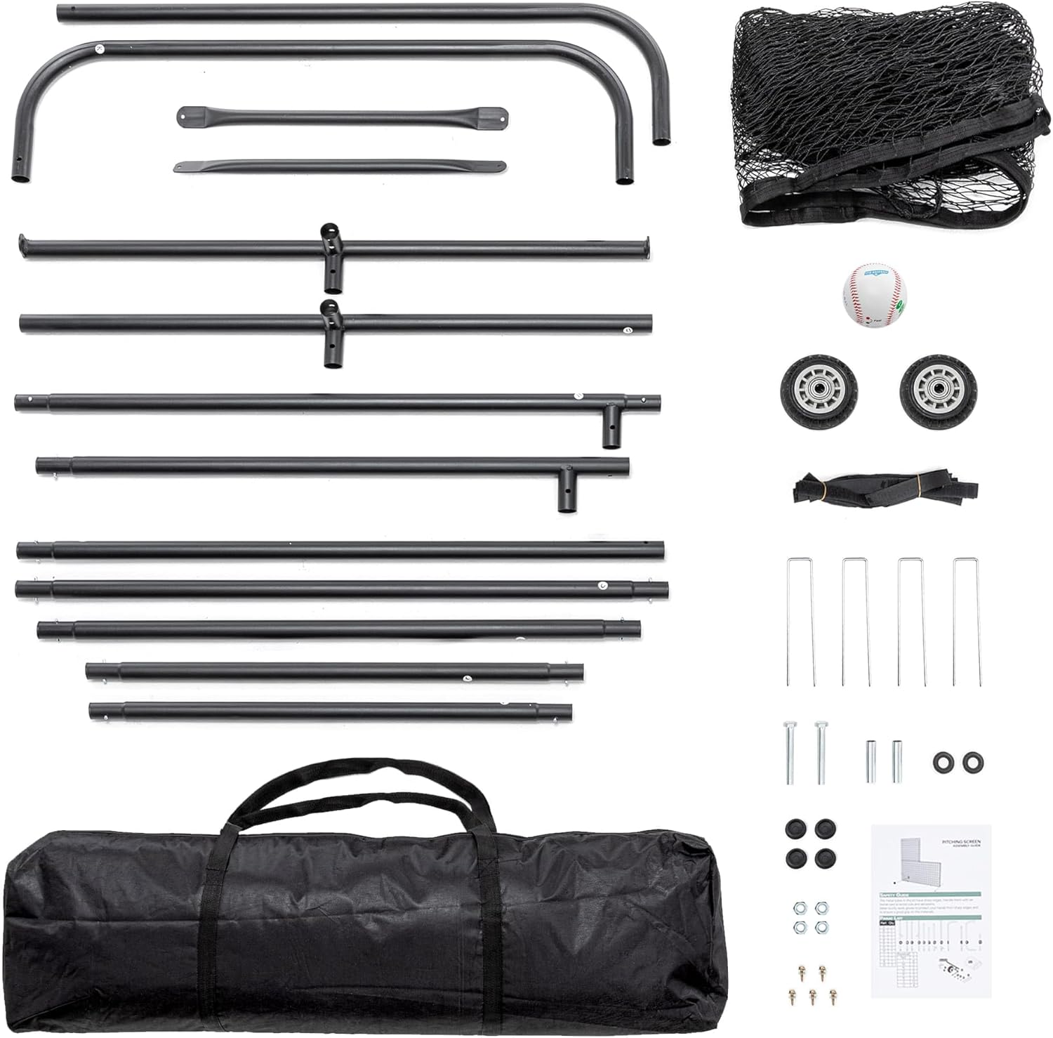 ZeHuoGe L-Shaped Baseball Net for Batting Cages, Baseball Pitching Net with Wheels - 84''H x 84''W, with 42'' x 42'' Cutouts,Include Carry Bag