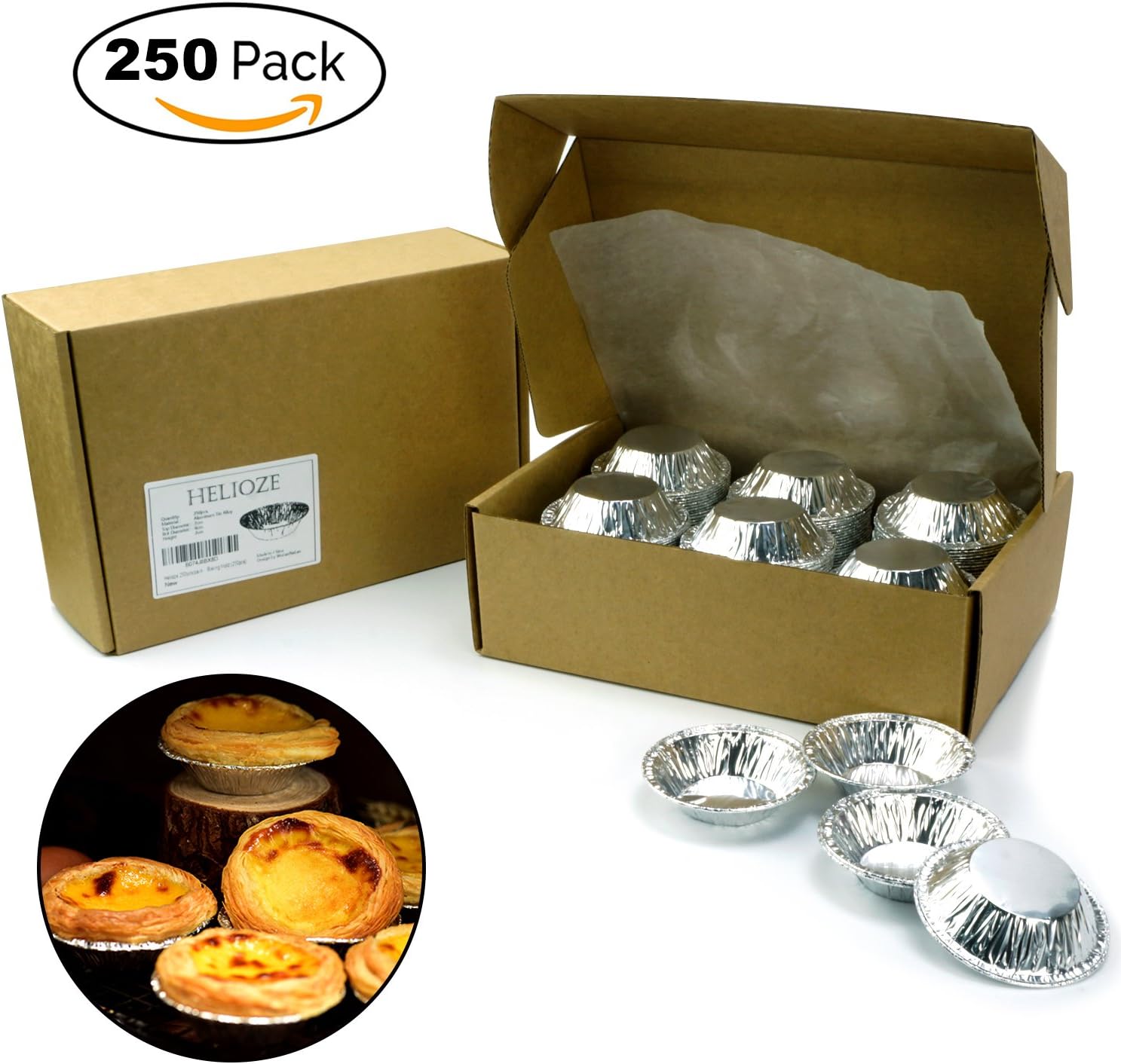 Helioze 250pcs/pack Disposable Foil Round Egg Tart Mold Cookie Muffin Pudding Cake Tray Baking Mold