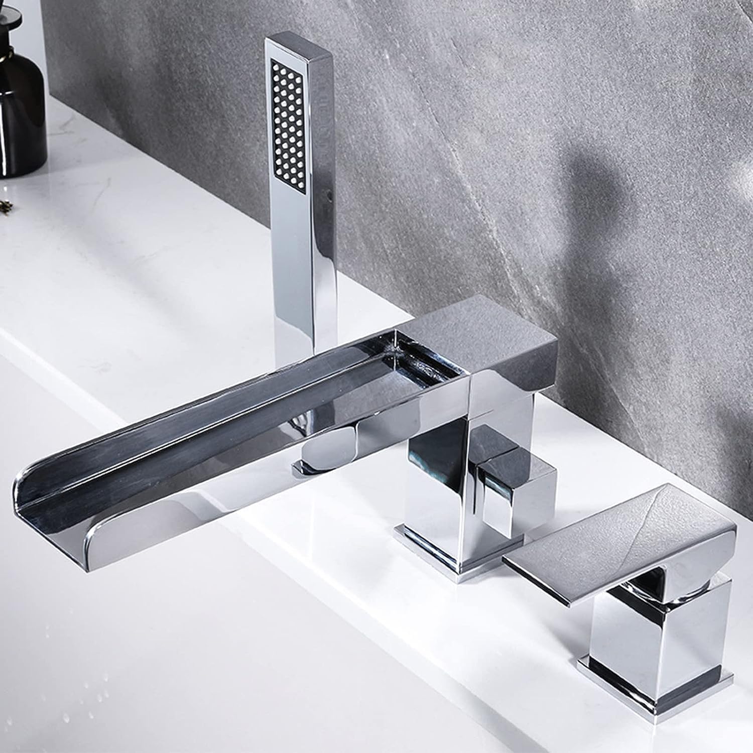 Caldo e Freddo Rubinetto per Bordo Vasca 3 Fori Rubinetteria Bagno con Doccetta Multifunzione-Cromato
