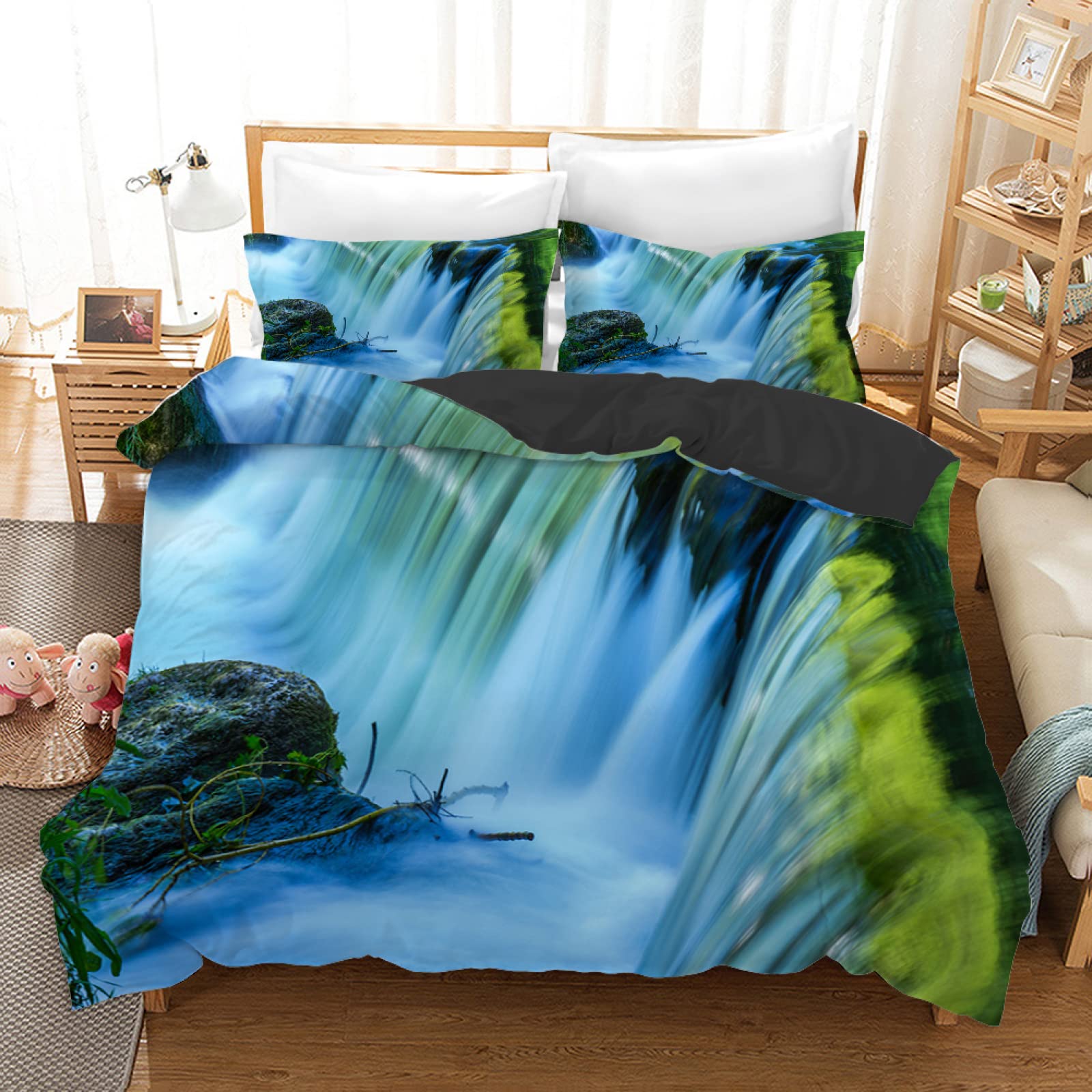 Housse de couette 140x200 Eau Vive avec 2 taies d'oreiller 65x65 en microfibre pour enfant
