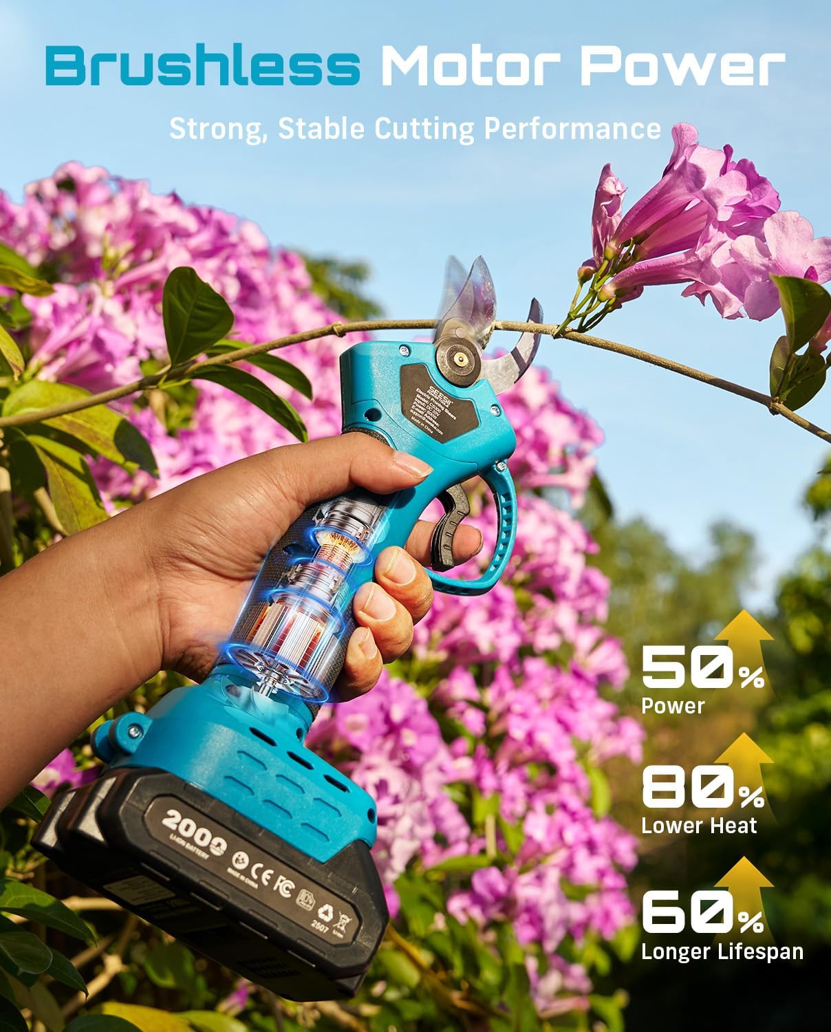 SEESII Electric Pruning Shears for Garden: 1.2" Cutting Diameter Cordless Power Pruner+SEESII 2-in-1 Pole Pruning Shears: 1.6" Cutting Diameter Cordless Electric Pole Pruners