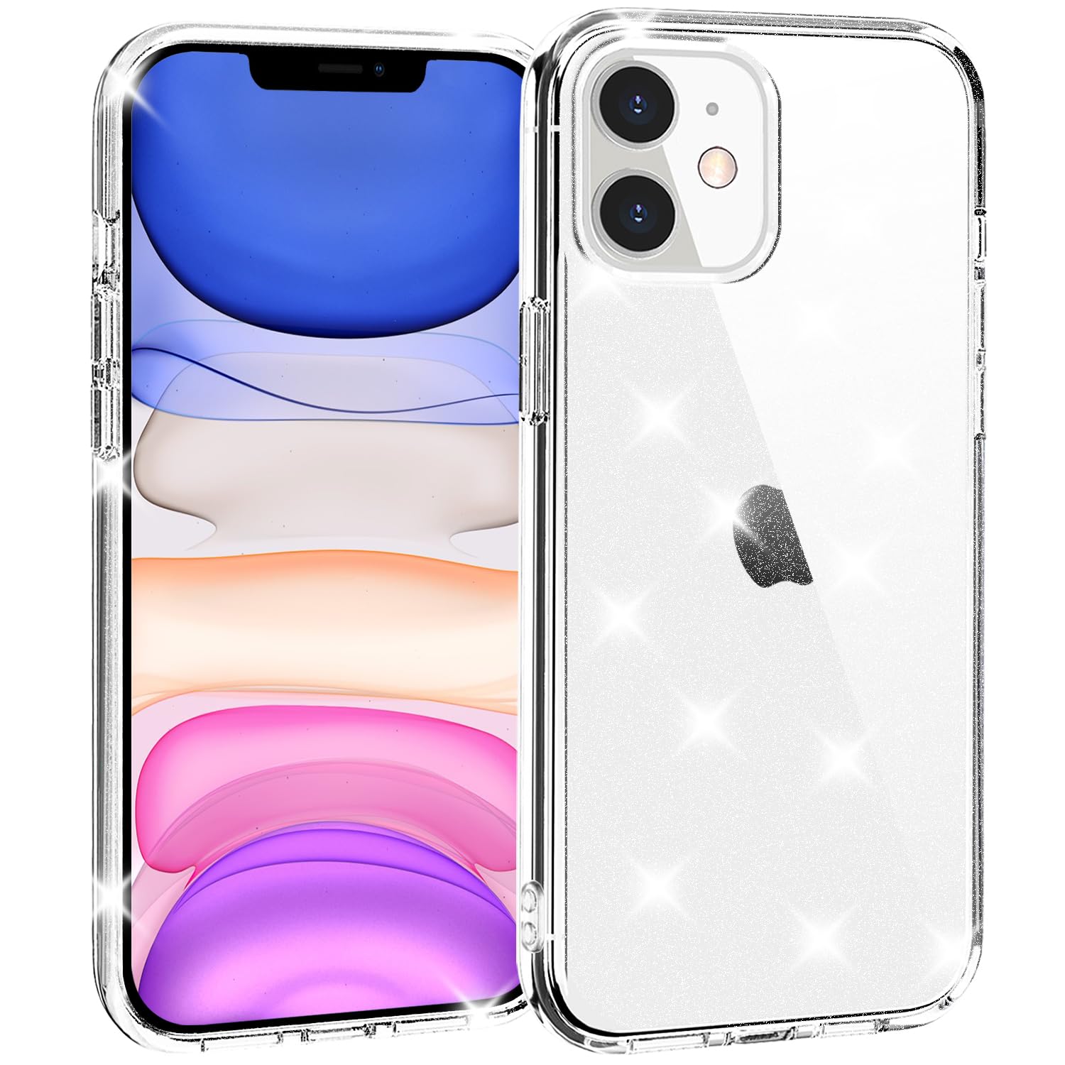 TENOC Phone Case Compatible with iPhone 11, Glitter Case Clear Sparkling Protective Bumper Cute Cover for Girls Women