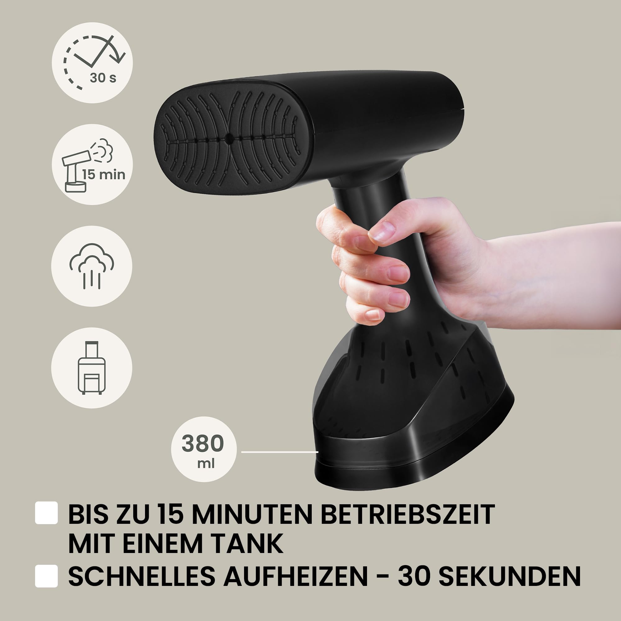 ZEEGMA FRISKEER 2-in-1 tragbarer Dampfglätter, Steamer, Dampfbügeleisen | 1640 W, 380 ml Dampfleistung 25 g/Min., schnelles Aufheizen, stoffsicher, horizontales und vertikales Bügeln