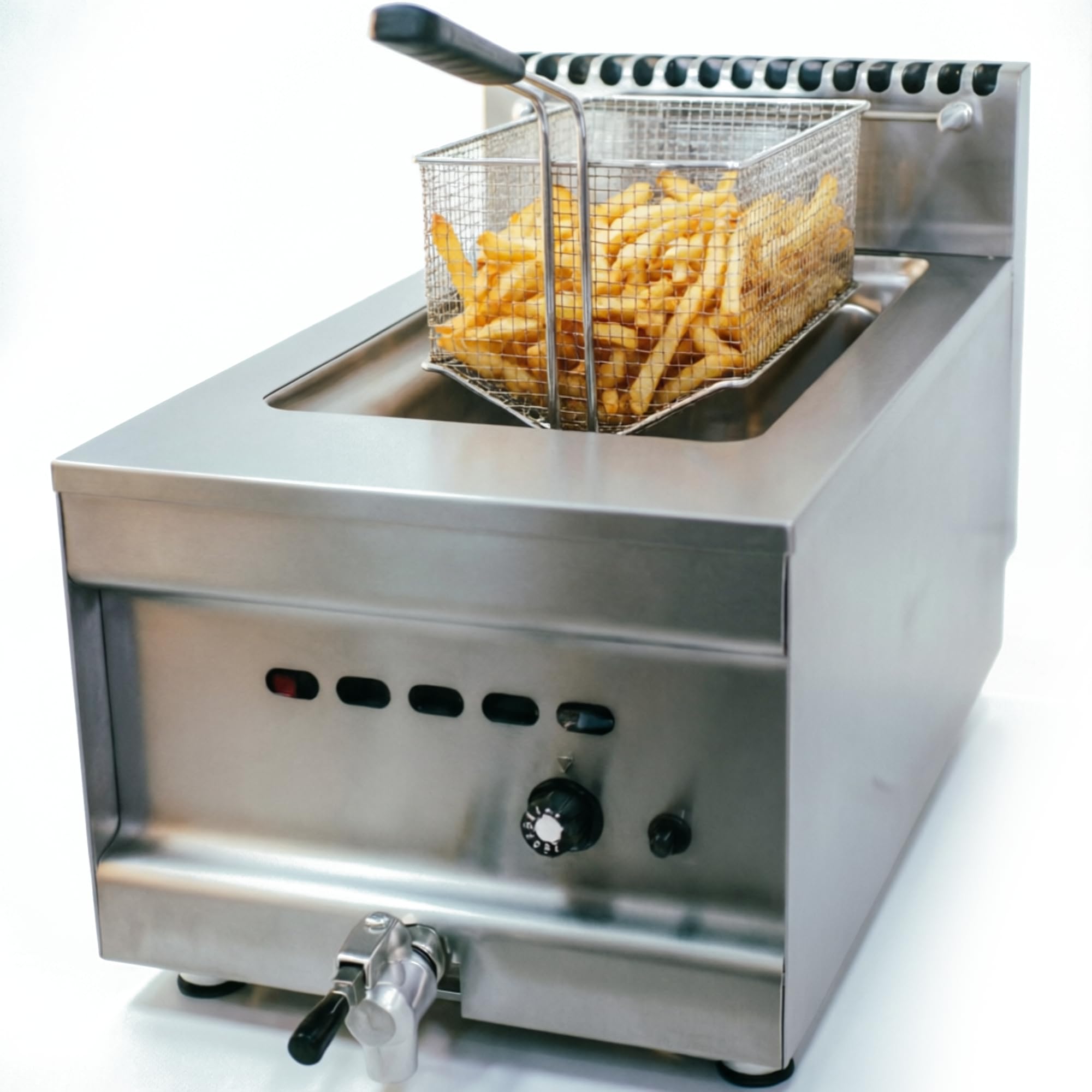 MBH Friggitrice a gas professionale 10 litri 1 tini con rubinetto di svuotamento per alberghi. Friggitrice da tavolo industriale per cucina bar e ristorante.