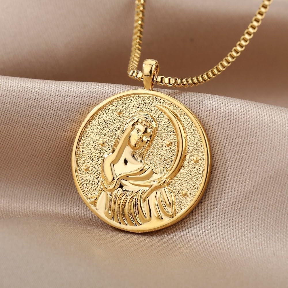 Selene Artemis Hecate Necklace,Greek Mythology Necklace,Medallion Queen Necklace for Women