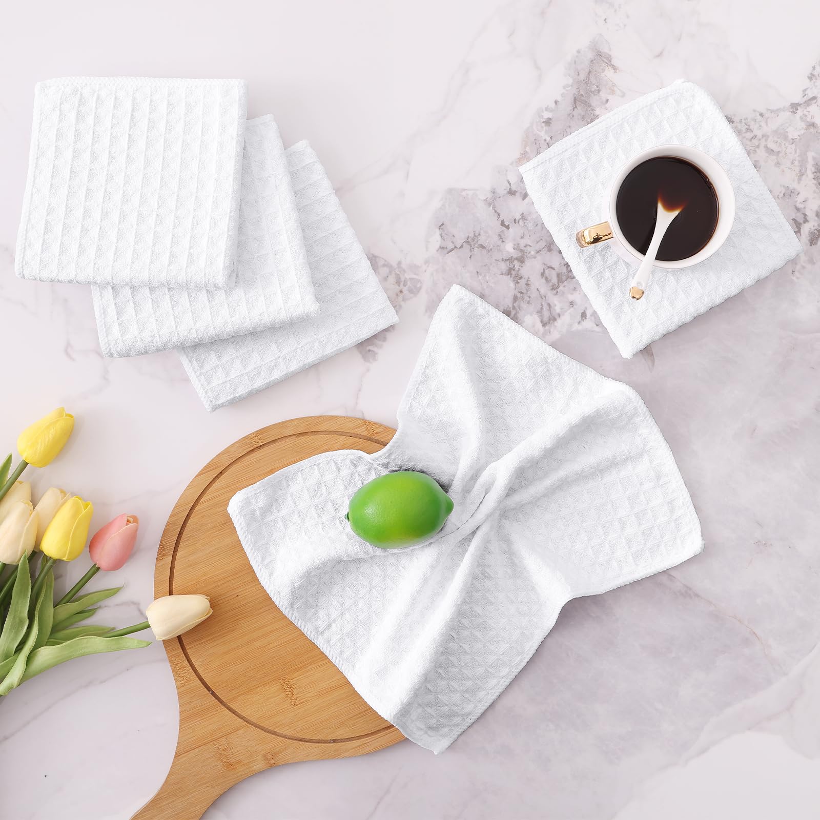 Homaxy Paños de cocina de microfibra de alta calidad, 12 x 12 pulgadas, ultra absorbentes y de color sólido, para cocina, paño de cocina de secado rápido para lavar platos, paquete de 12, color blanco