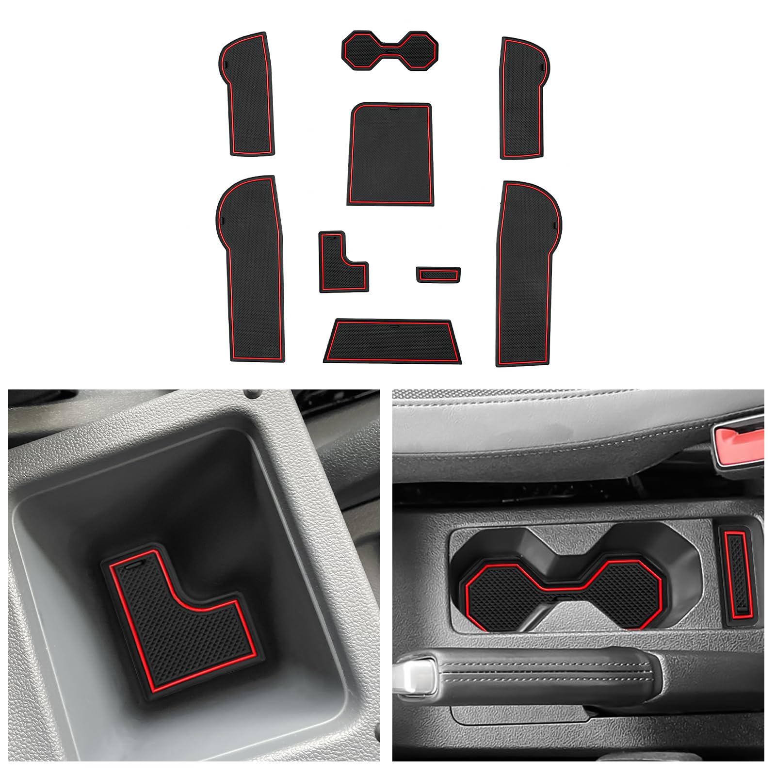 CDEFG Compatibile con VW T Cross 2018-2023 2024 2025, Tappetino Antiscivolo Antipolvere Antigraffio Tappetini in Gomma Portabicchieri Auto T Cross 2024 Accessori (rosso)