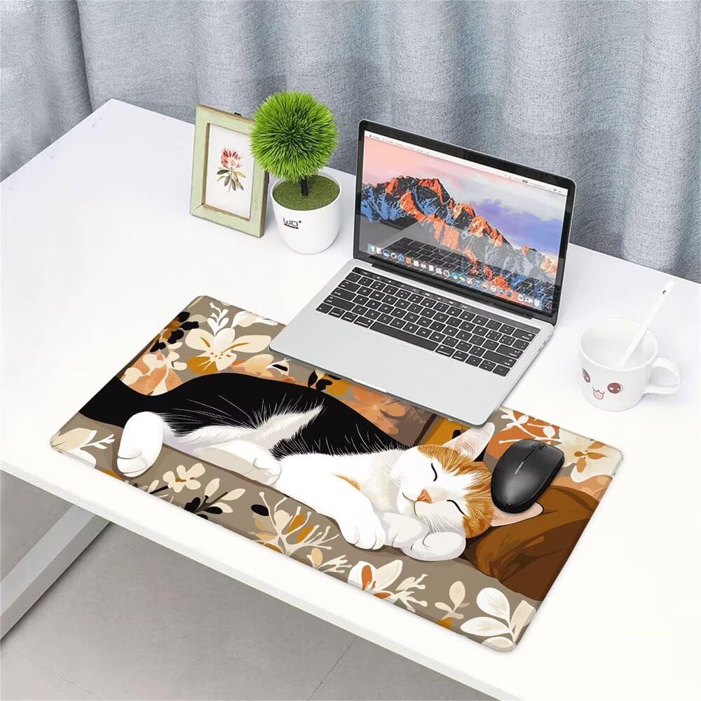 Alfombrilla de Mouse para Juegos, Giallo, XXL, Antideslizante, Impermeable, Diseño de Gatto, Extendido, Grande, 1200x600x3mm, para PC, Laptop, Ufficio, Famiglia d-608