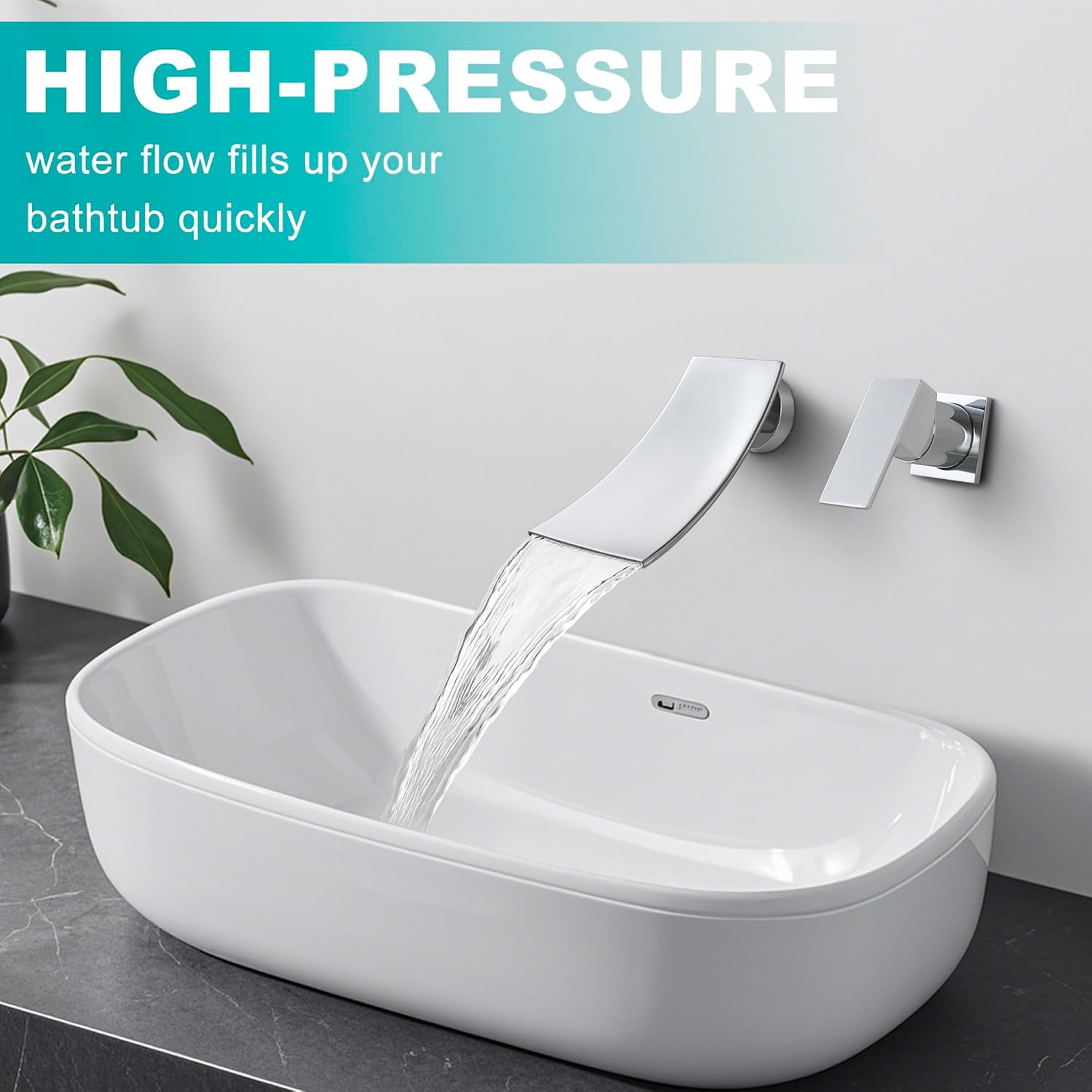 SKOWLL Waterfall Bathroom Faucet, Polished Chrome Wall Mount Vanity Sink Faucet, Single Handle Waterfall Bathroon Faucet with Independent Switch
