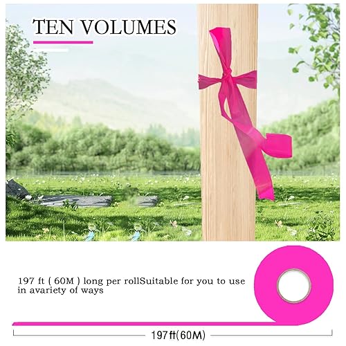 Miniatura 22 de Paquete de 10 cintas de señalización roja, rollo de marcado de neón de cinta de plástico no adhesivo, 1 pulgada x 2000 pies, cinta de marcado