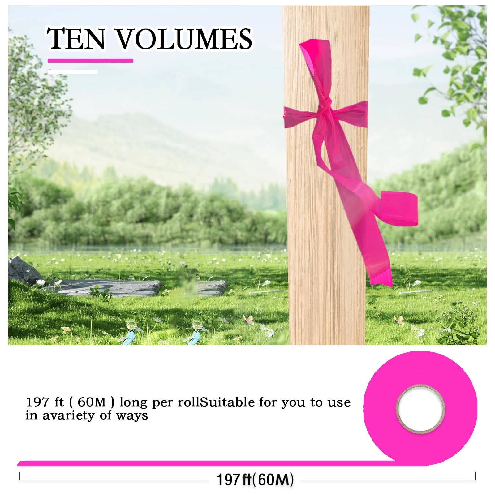 Snapklik.com : 10 Pack Pink Flagging Tape, Non-Adhesive Plastic Ribbon ...