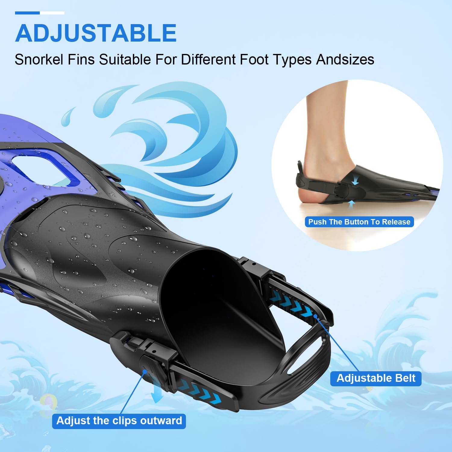 Adults Swim Fins, Adjustable Short Fins Youth Swimming Flippers, Swimming Training for Children Girls Boys Beginners