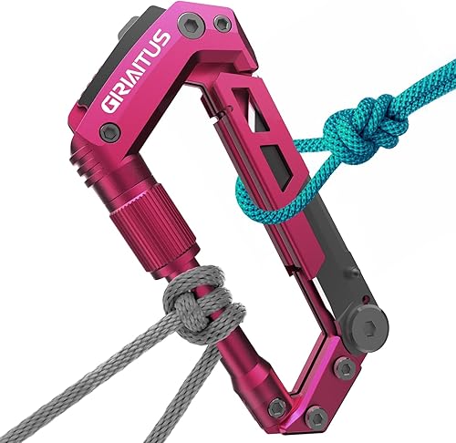 Llavero multiherramienta con mosquetón EDC de color rosa oscuro, cuchillo multiusos de bolsillo, regalos para mamá, mujeres, esposa, llaveros EDC