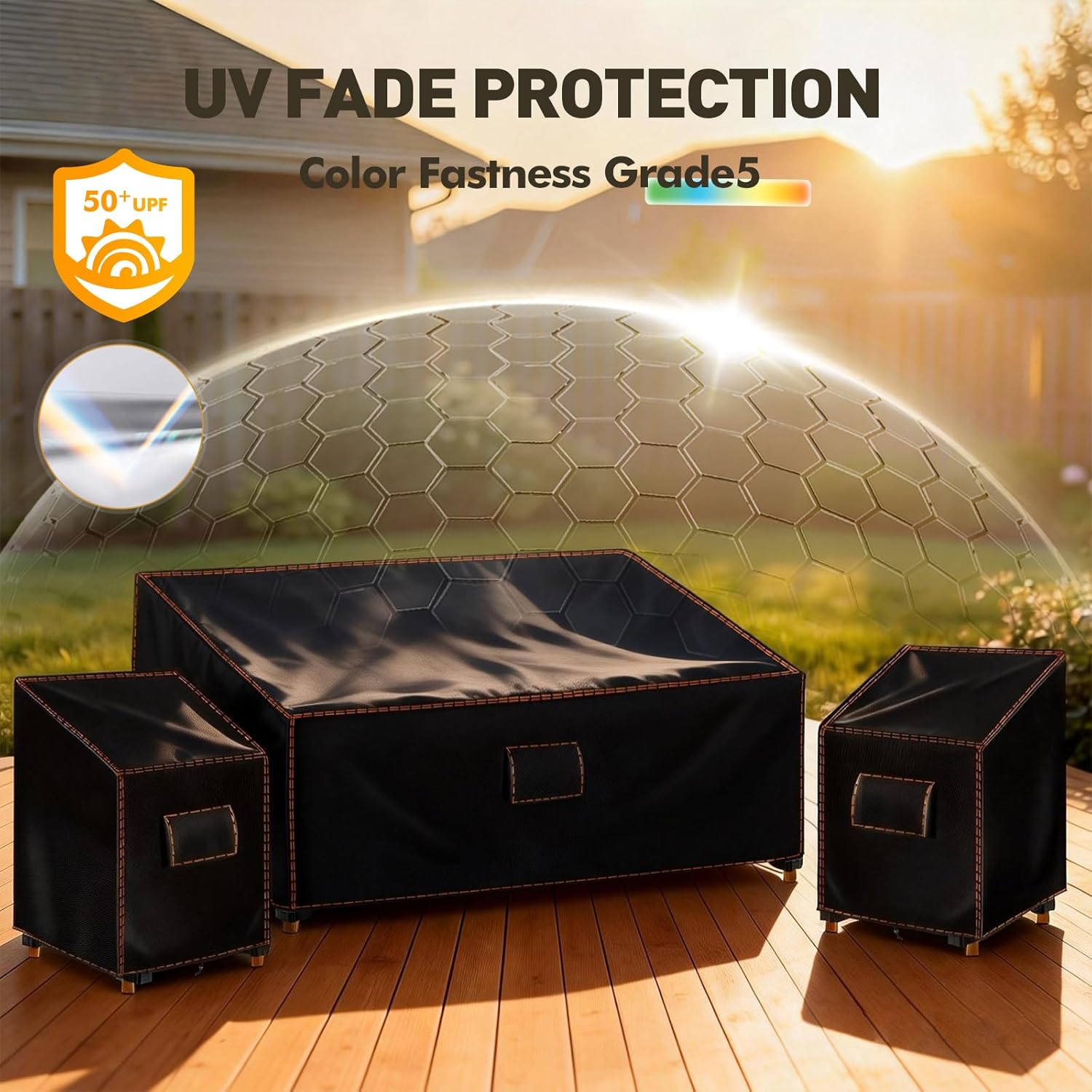 3 PCS Patio Furniture Covers Sets, 420D Waterproof Outdoor Chair Covers and Sofa Cover, Fits Outdoor 3 Seater Sofa 79"W x 35"D x33"H and Chairs 32"W x 35"D x 33"H, Triple Windproof and Anti-UV, Black