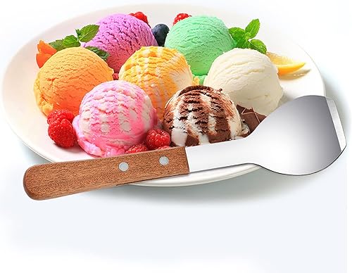 Miniatura 3 de 2 piezas de pala de helado, pala de helado de acero inoxidable con mango de madera, pala de metal para postre, hoja de mantequilla, raspador de