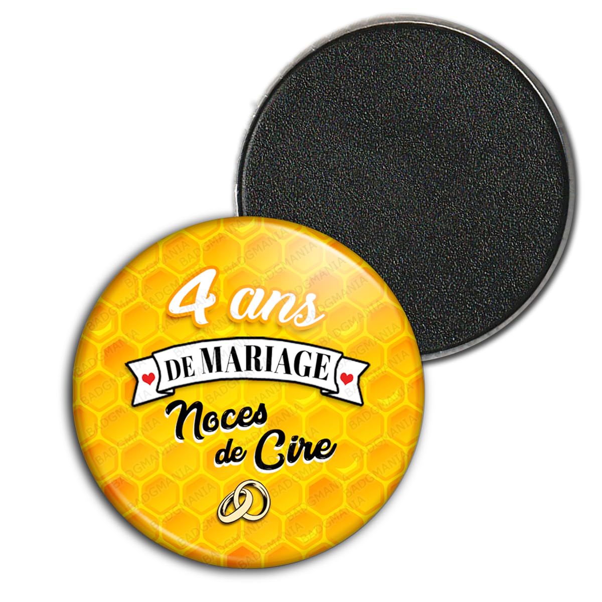 Badgmania Magnet Aimant 3.8cm Anniversaire 4 Ans Mariage Noces De Cire V2 - Anneaux Mariage