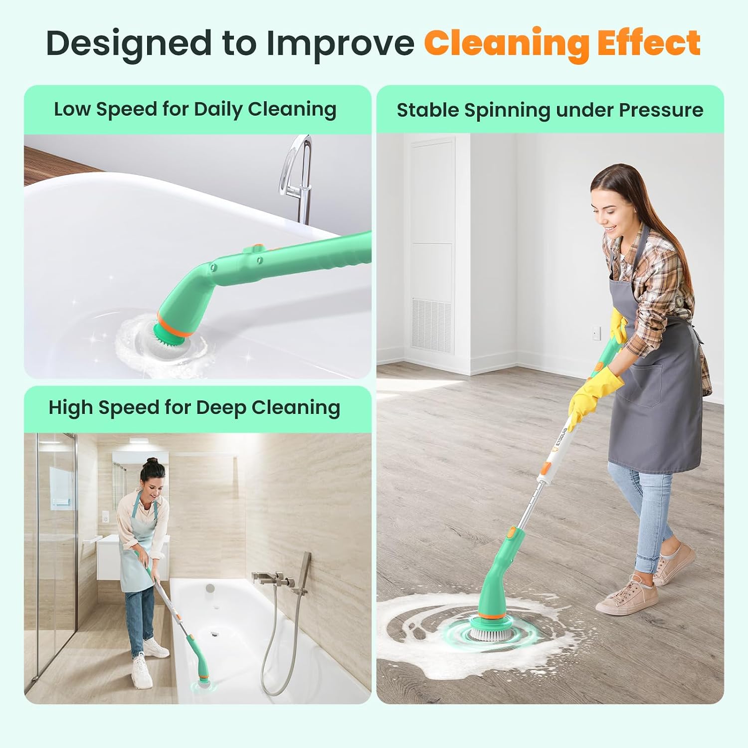 Image showing the adjustable length of the etoolab Electric Spin Scrubber handle
