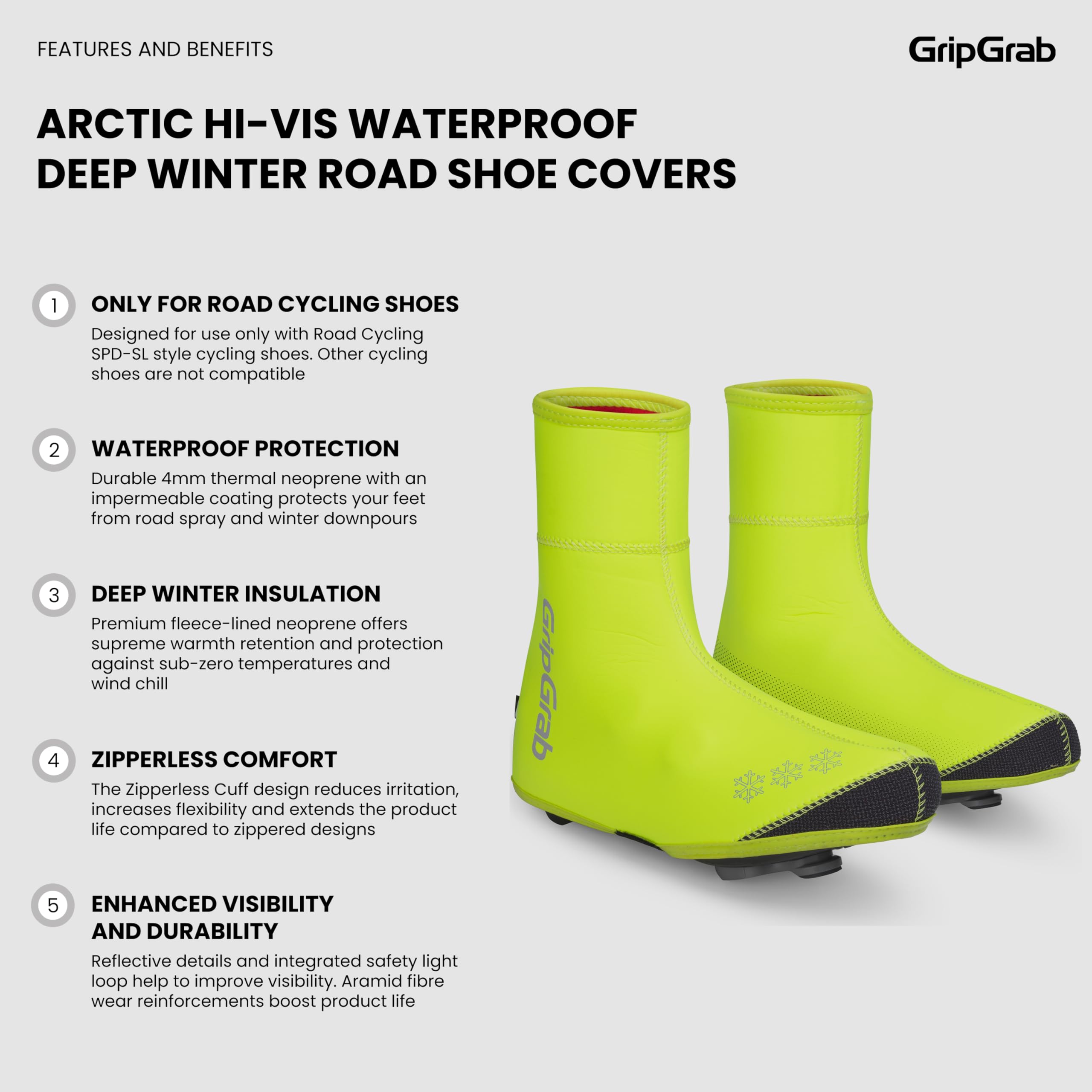GripGrab Arctic zimowe ochraniacze na rower wyścigowy, bardzo ciepłe, wodoszczelne, wiatroszczelne, termiczne, do sportów rowerowych