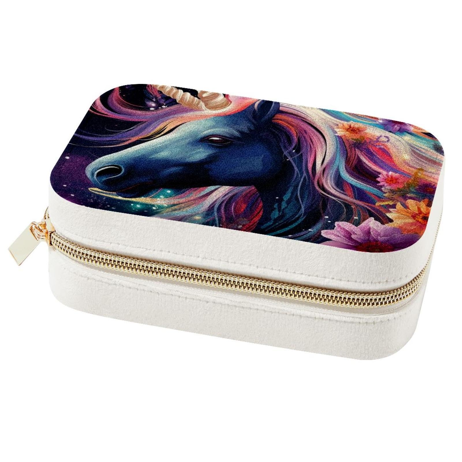 Boîte à bijoux licorne de voyage portable pour bagues et colliers de filles