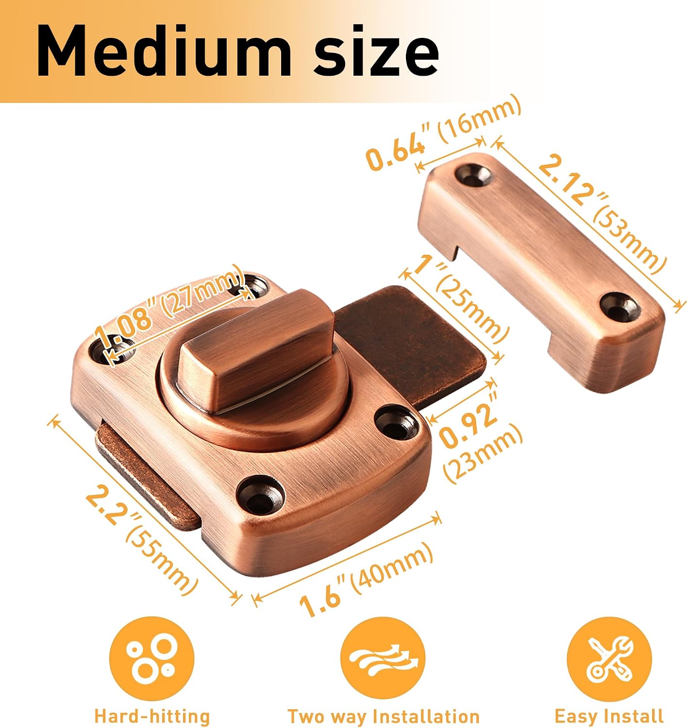 Alise Slide Bolt Latches,Medium Size Double Sided Rotate Lock for Cabinet image 2