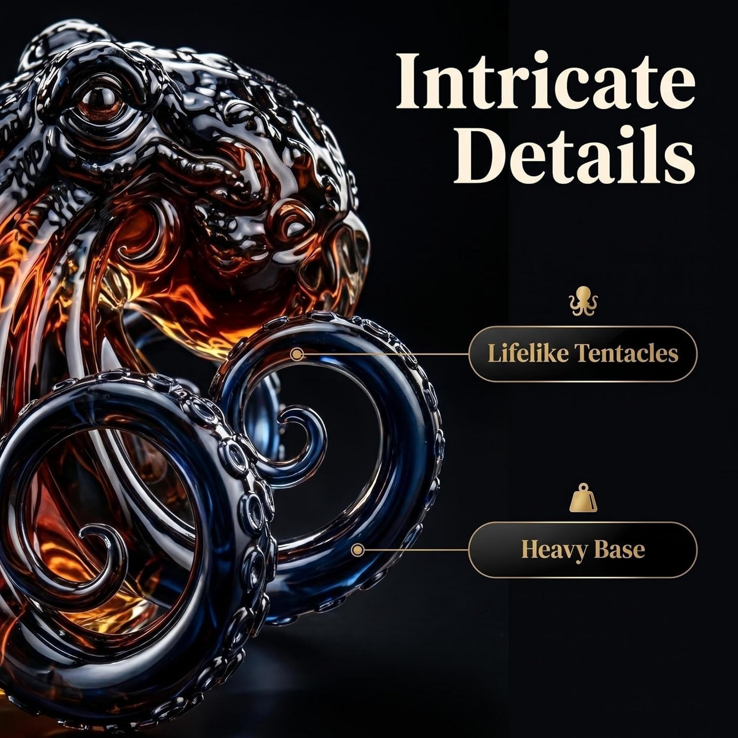 3D-Oktopus-Glasdekanter, 350 ml, nautische Kunstflasche, geformter Tiefsee-Displayhalter für Wein, Whiskey, Likör, Limonade, einzigartige Sammleredition