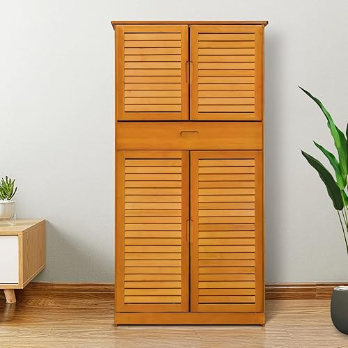 Miniatura 2 de Magshion Estante grande de bambú para almacenamiento de zapatos, con puertas dobles y cajón para armario estrecho, pasillo, sala de estar, entrada,