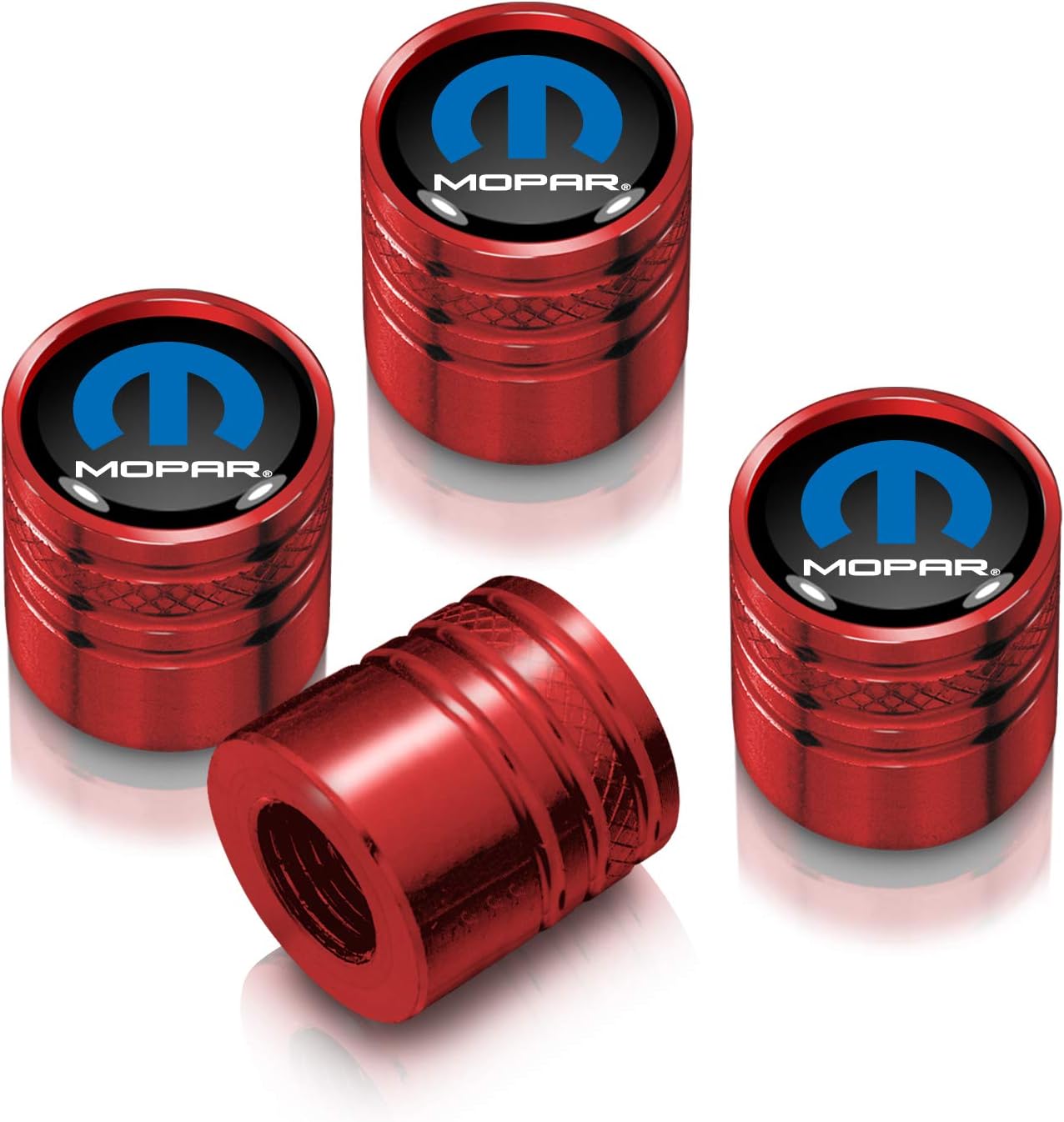 iPick Image for Mopar in Black on Red Aluminum Cylinder-Style Tire Valve Stem Caps