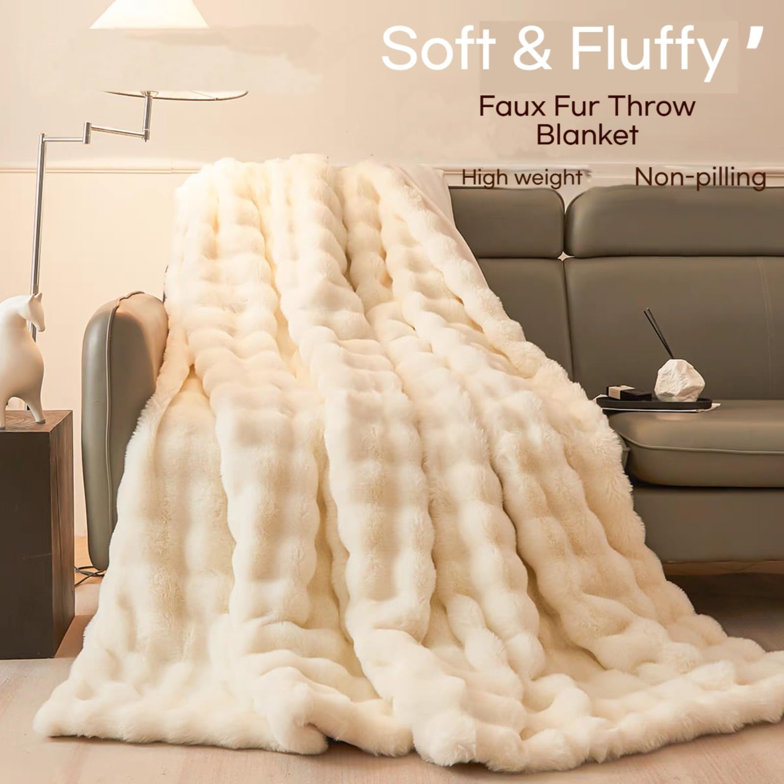 Plaid matrimoniale pile, Morbido Caldo Plaid Peloso di Pelliccia Sintetica, Coperta in peluche di lusso, super morbida, soffice e accogliente, per divani, divani, letti