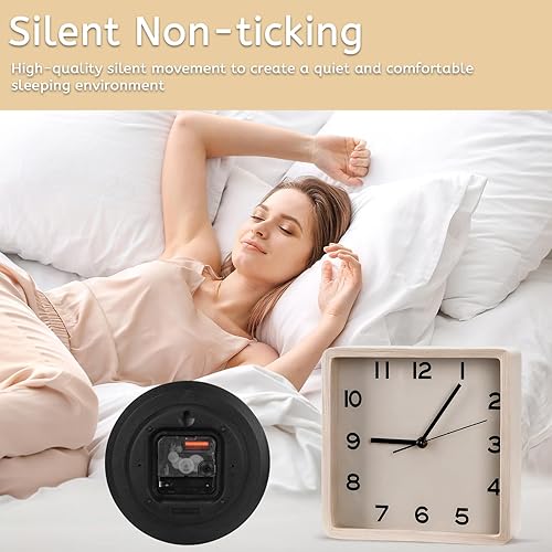 Miniatura 4 de Maxspace Reloj de pared de madera, reloj de pared cuadrado silencioso de 8 pulgadas sin tictac, funciona con pilas, reloj moderno y simple para