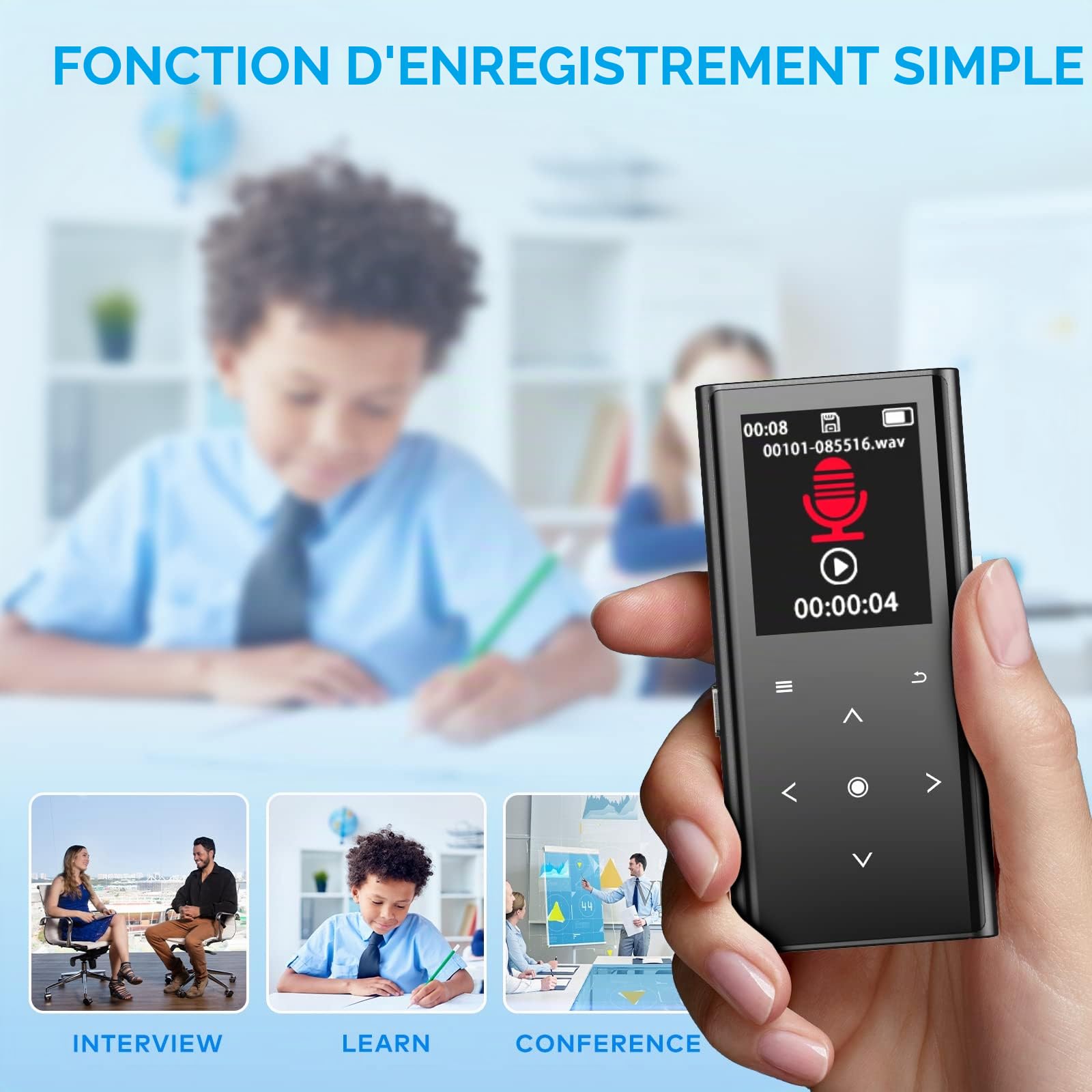 64Go Lecteur MP3, Lecteur de Musique avec Bluetooth 5.2, Haut-Parleur HD Intégré, Radio FM, Enregistreur Vocal, Design Mini, Poids 70G, Son HiFi, Idéal pour Le Sport, Écouteurs Inclus