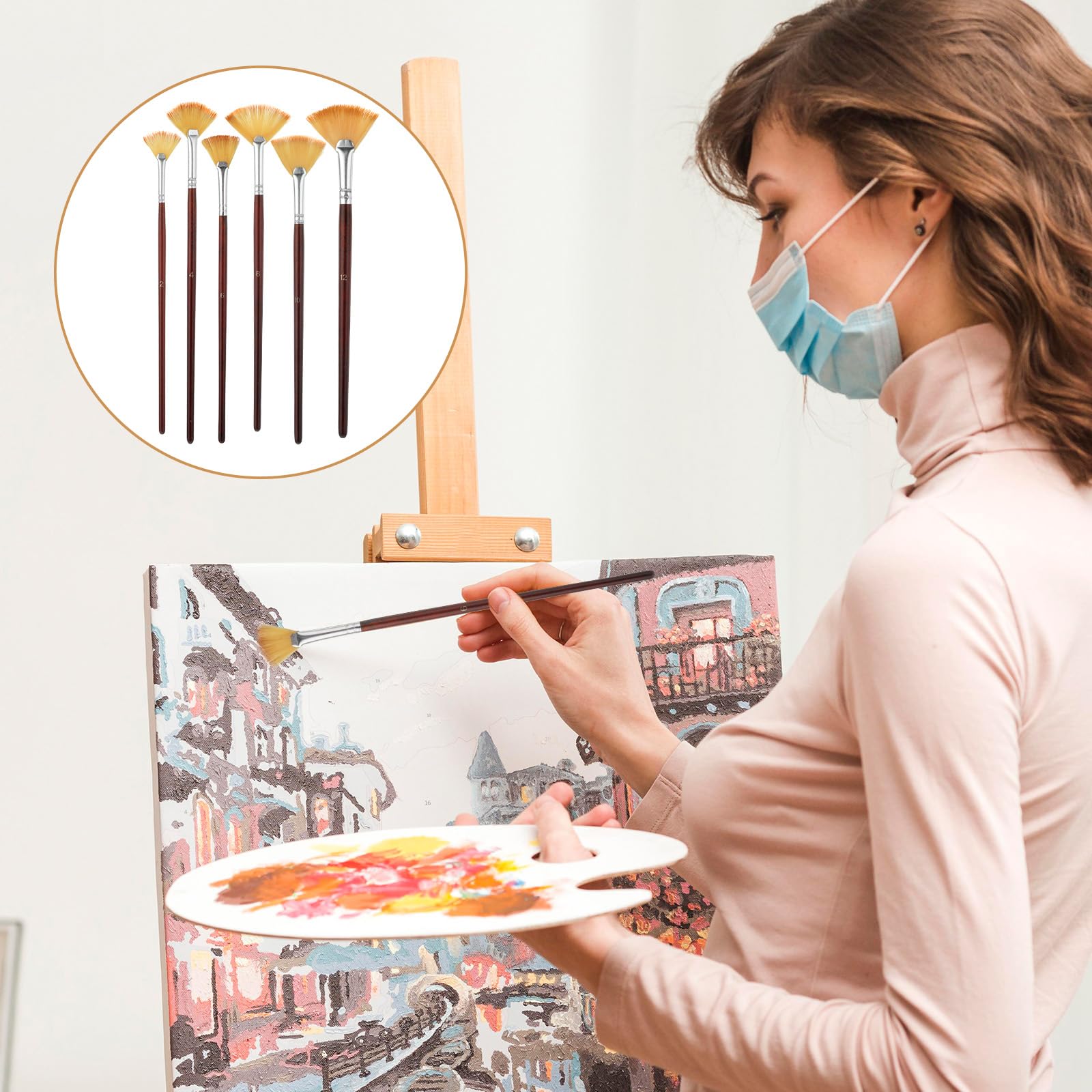 COMNICO Fächerpinsel, professionelles Künstlerpinsel-Set, weiches Nylonhaar, langer Holzgriff, für Künstler, Acryl, Aquarell, Ölgemälde, 42 Stück