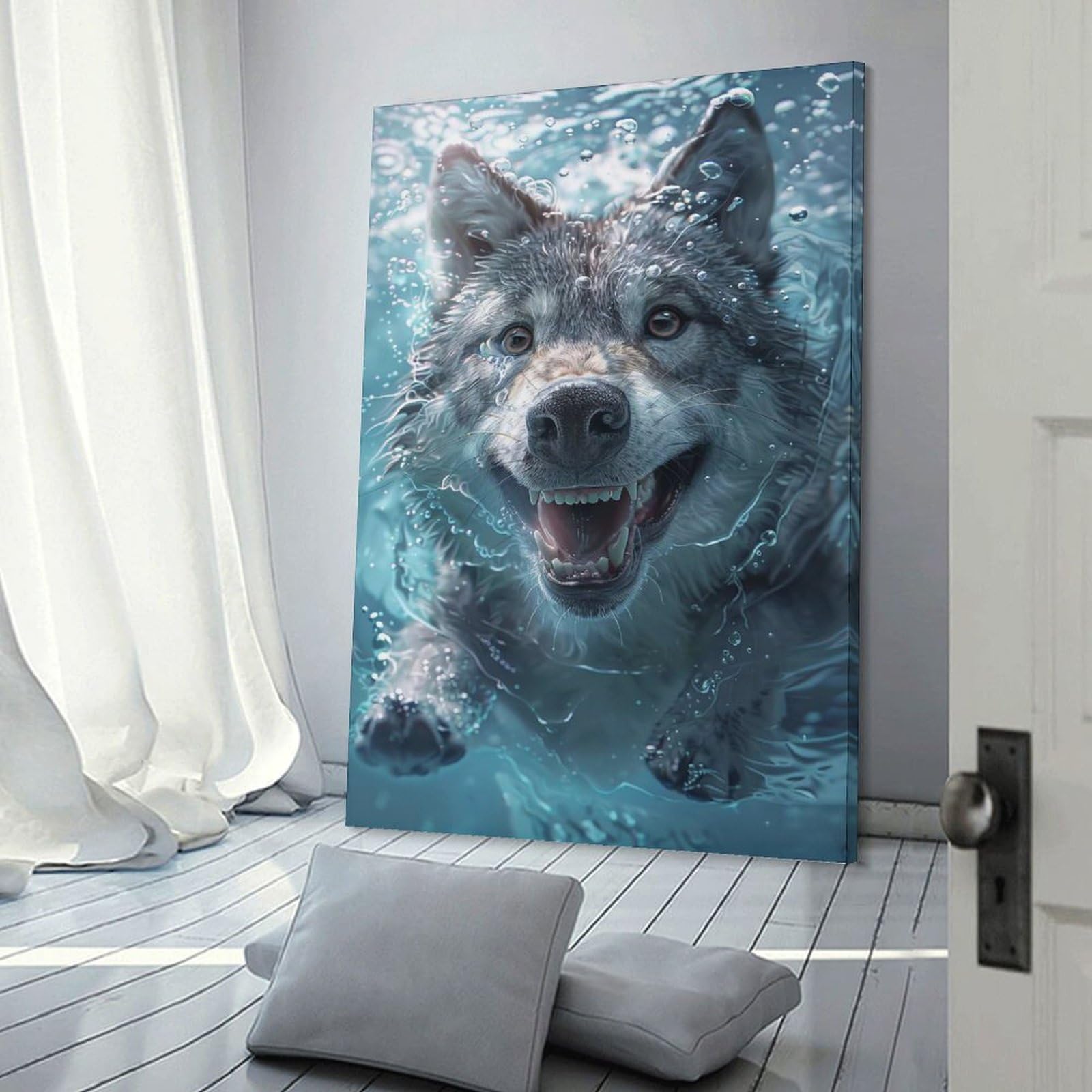Junmoney Wall Decor Canvas Print Wolf Sea, 24x36inch(60x90cm), for Study, Office Or Focused Interiors, Wall Art That Adds Style to Work Areas