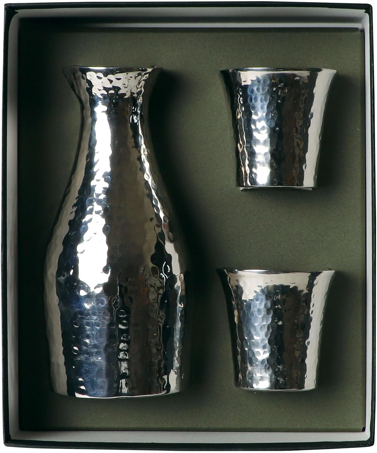 Yamako 78278 Temahima Workshop Takumi Hammered Stainless Steel Sake Cup, Tokuri, Guinomi, 3-Piece Set, Presentation Box