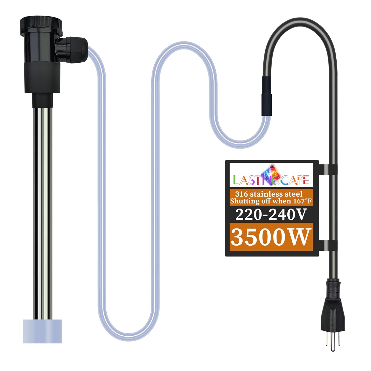 240V 3500W Submersible Pool and Hot Tub Portable Electric Immersion Water Heater with WiFi Timer, Auto Shut Off and Temp Control for Above Ground Pool, Bathtub, Inflatable Pool and Sap