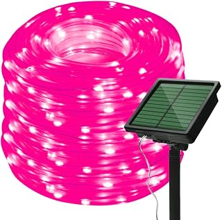 Solar Rope Lights, EONHUAYU 33ft 100 LED Rope Lights Tube String Lights Waterproof for Garden, Lawn, Patio, Yard, Wedding, Party, Christmas Tree, Holiday Festivals Decoration (Pink)