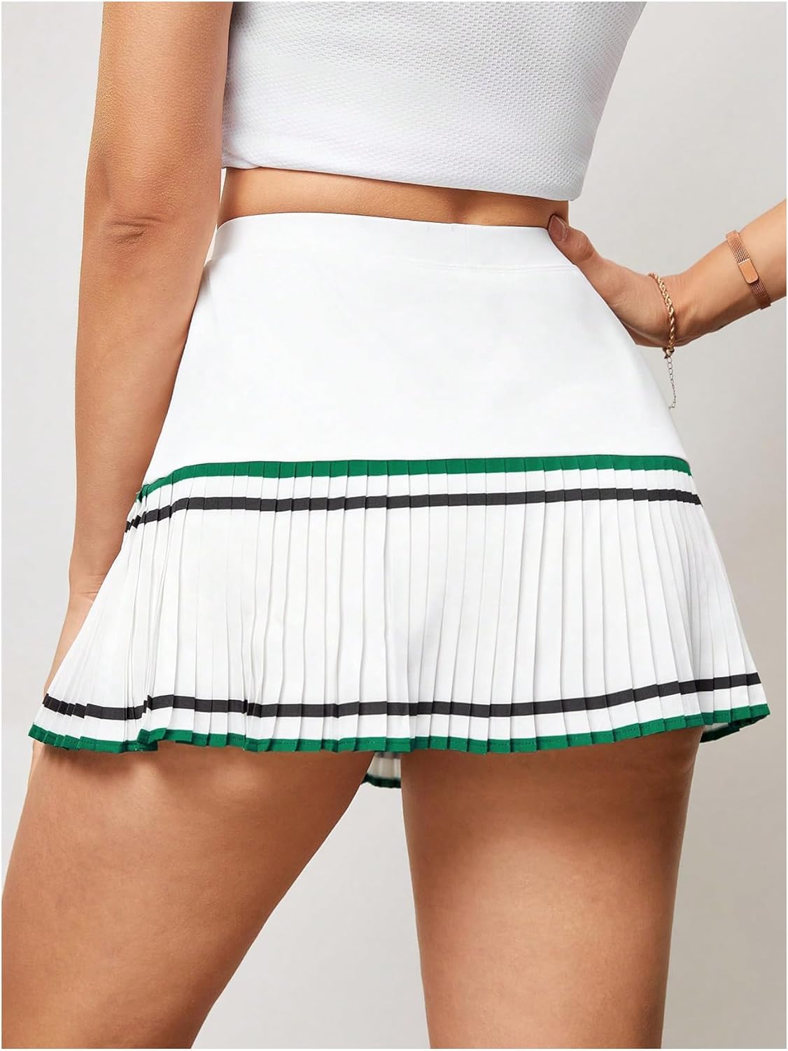 Verdusa Women's Pleated Tennis Skirt Striped Golf Skirts Mini Athletic Skort with Pockets - Image 2