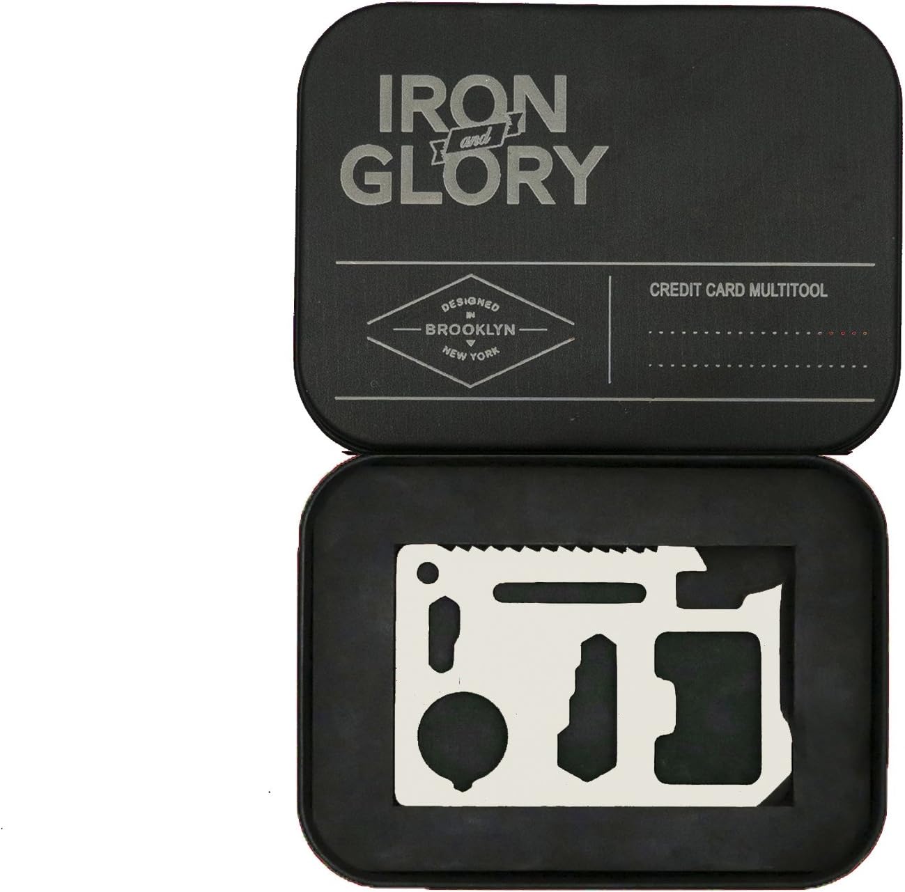 Iron and Glory Credit Card Multitool: can opener, ruler, bottle opener, wrench, saw, knife edge, and screwdriver (White)
