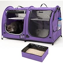 Mispace Portable Twin Compartment Showhouse Cat Cage/Condo - Folding & Easy Carry Dog Kennel - Comfortable Puppy House and Dog Travel Crate with Portable Carry Bag, 2 Hammock, 2 Mats and Folding